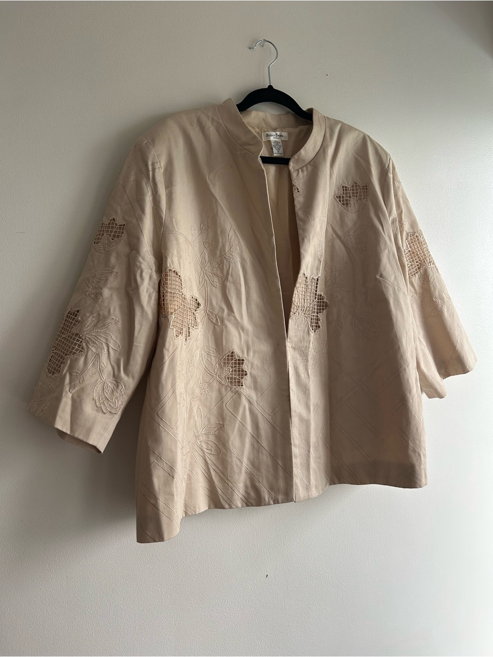 Susan Bristol Cream Embroidered Open Front Jacket